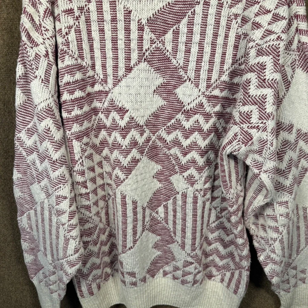Vintage 90s Heavyweight Knit Crewneck Size Medium Men Geometric Jacquard Pattern